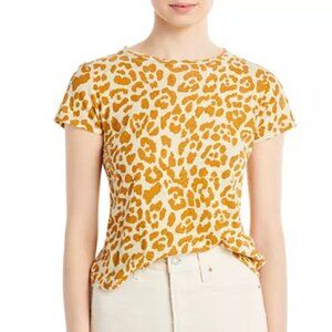 MOTHER Superior The Sinful Printed Tee Leopard Linen Cotton T-Shirt Cream Tan S